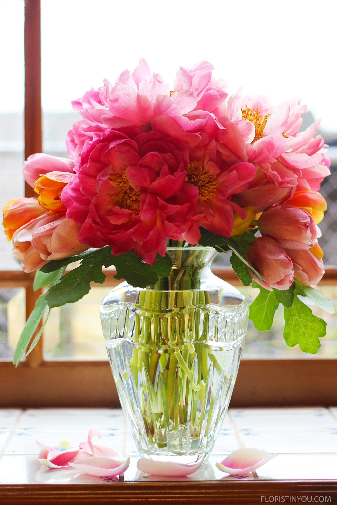 Peonies Tulips and Fig Leaves