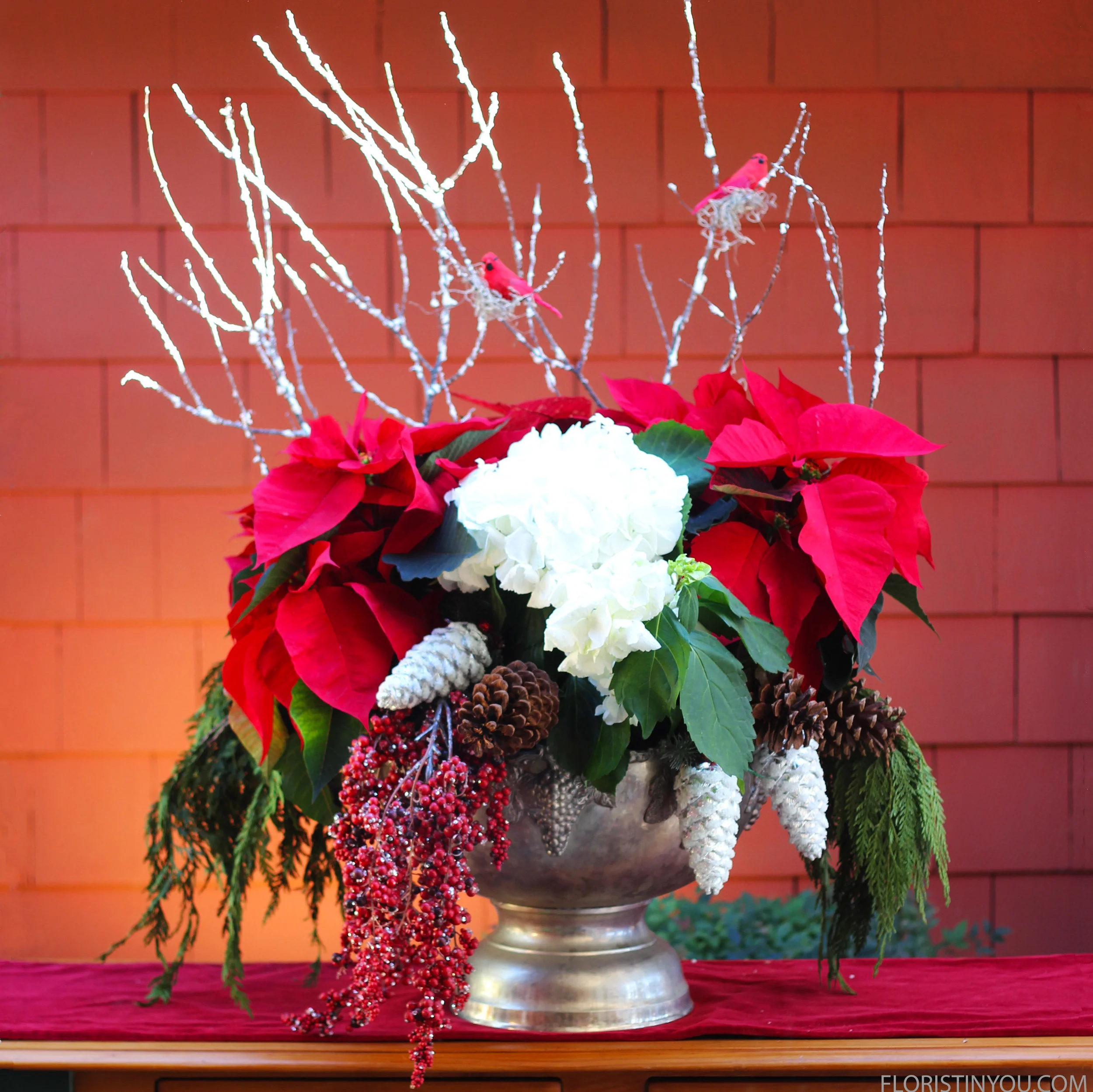 Christmas Poinsettias and Hydrangea