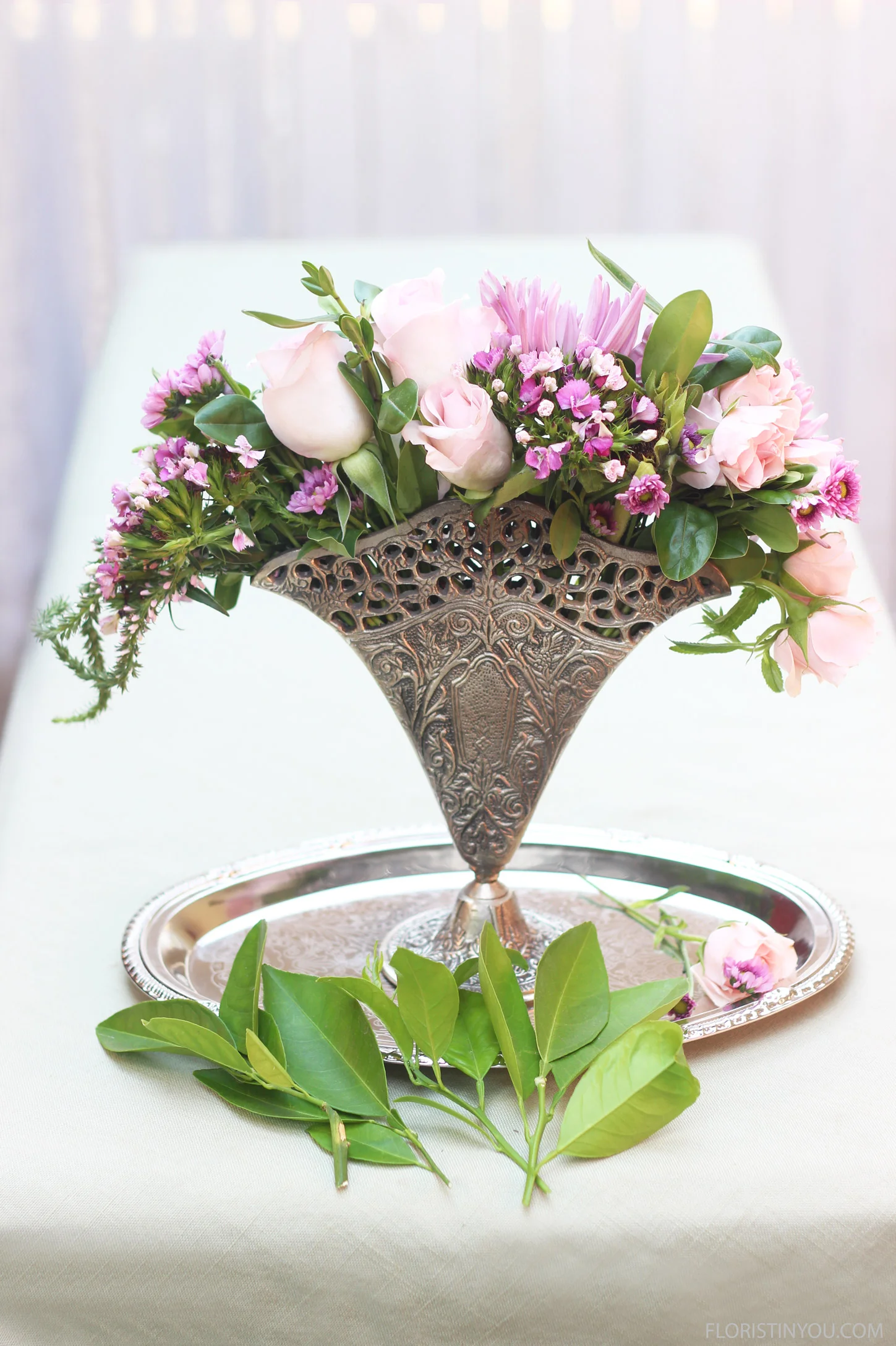 Vintage Fan Vase With A Petite Bouquet Floristinyou