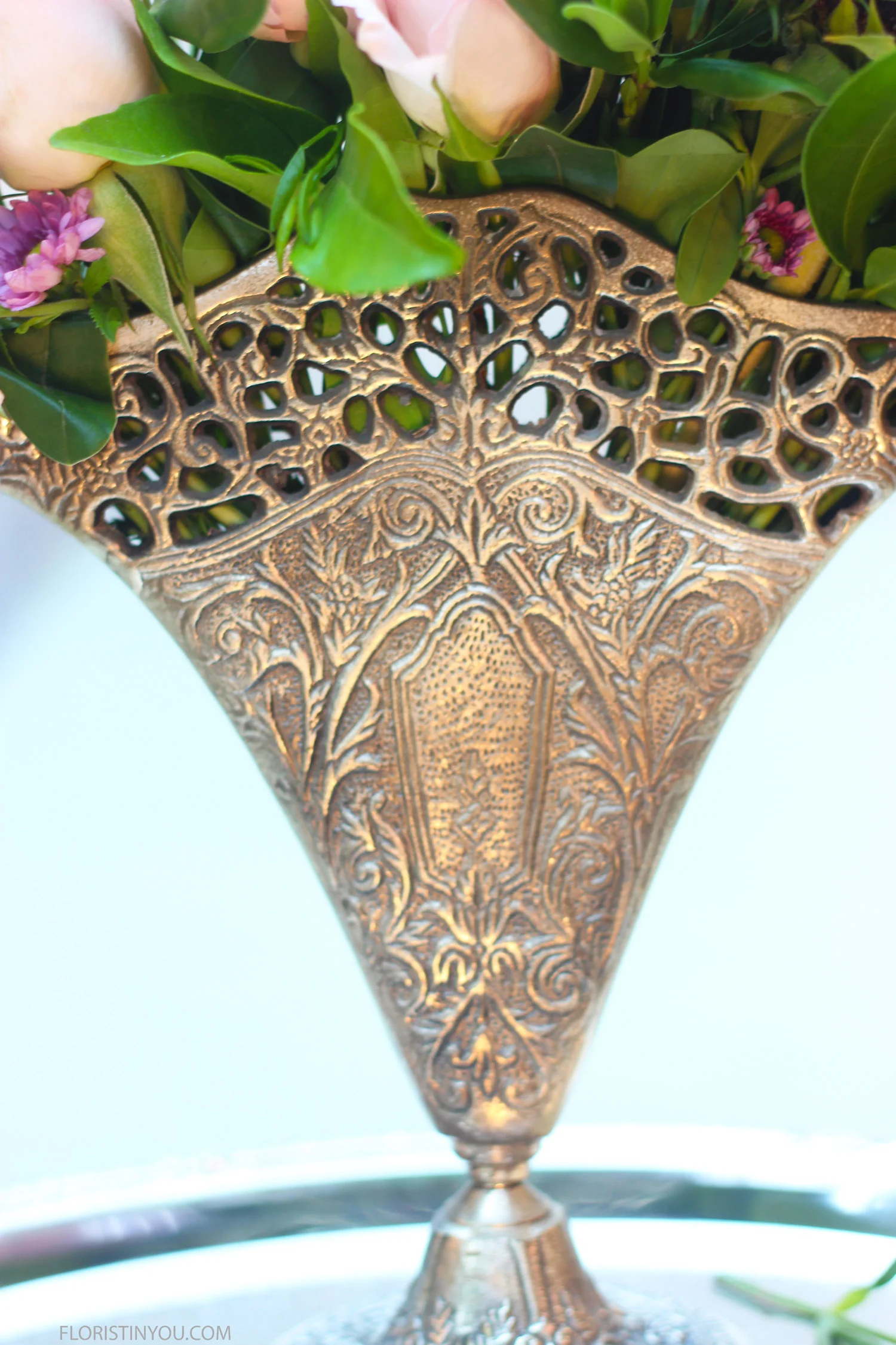 Vintage Fan Vase With A Petite Bouquet Floristinyou