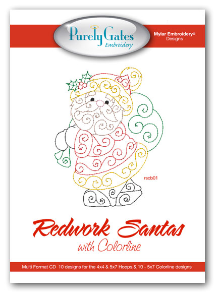 Redwork Santas with Colorline