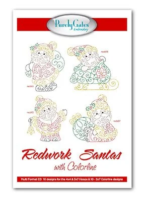 Redwork Santas with Colorline
