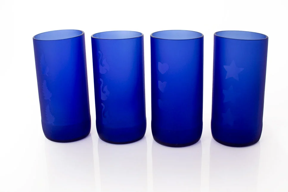 Recycled Glass Bottles - Sandblasted & polished