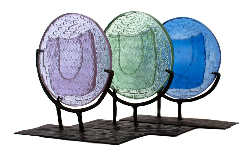 'Spirit Kete' Series - Kiln Cast Glass & Wrought Iron Stands