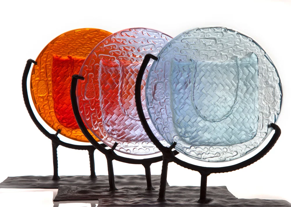 'Spirit Kete' Series - Kiln Cast Glass & Wrought Iron Stands