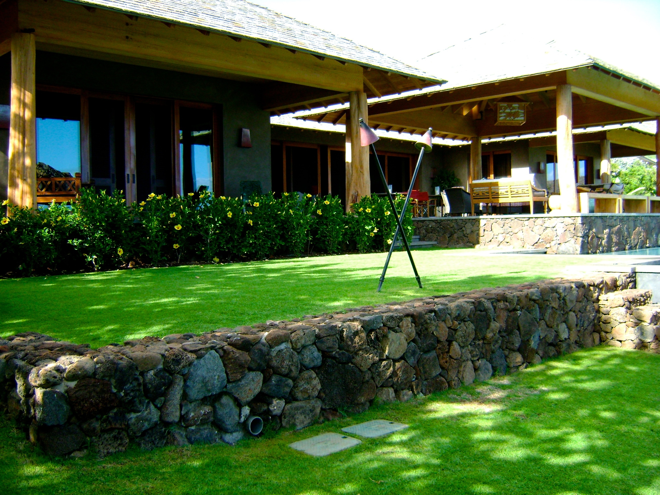 Tiered Yard Using Lava-rock Wall