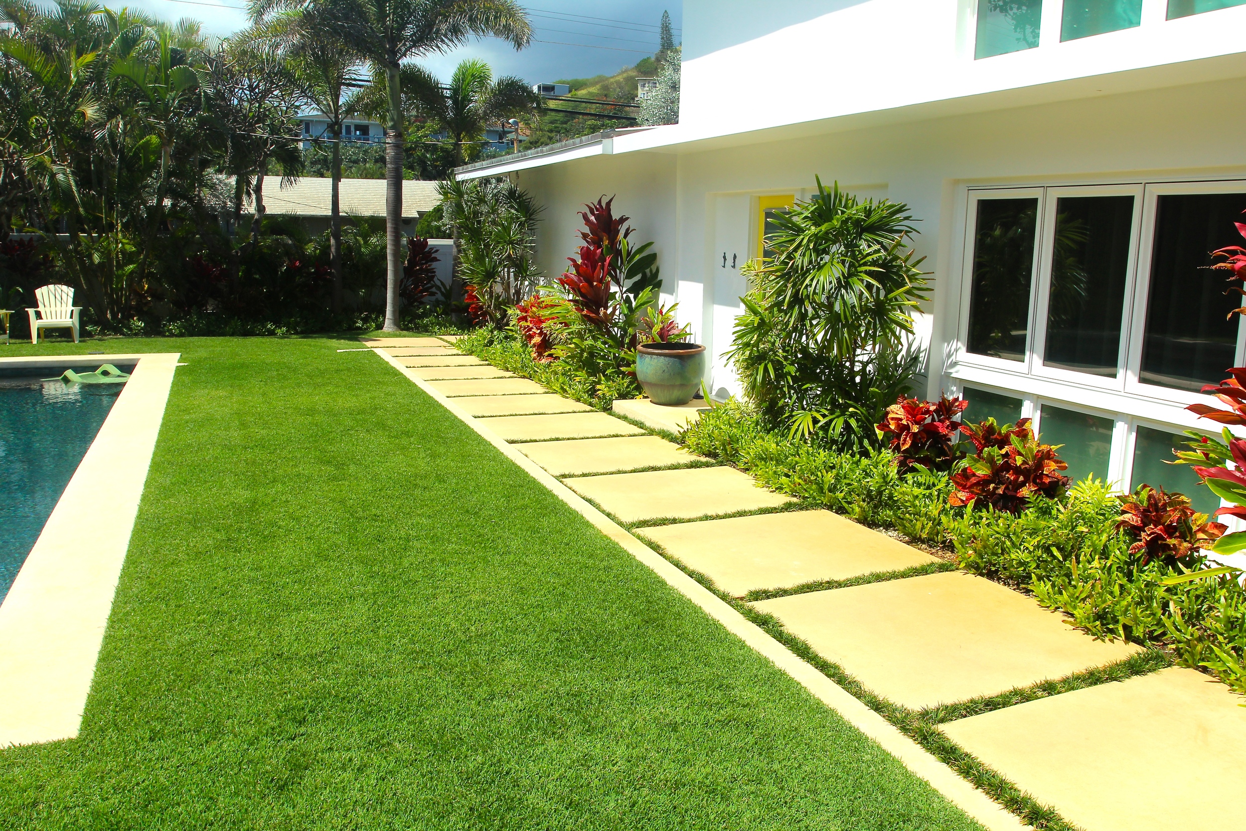 Stained Concrete Stepping Stones with Grass Border