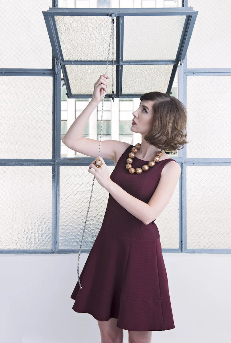 Model, Amy Roiland of A Fashion Nerd ; Photography by Bobby Do Right ; dress by Nanette Lepore; jewelry by Tarina Tarantino ; Styled by The MiA Project .