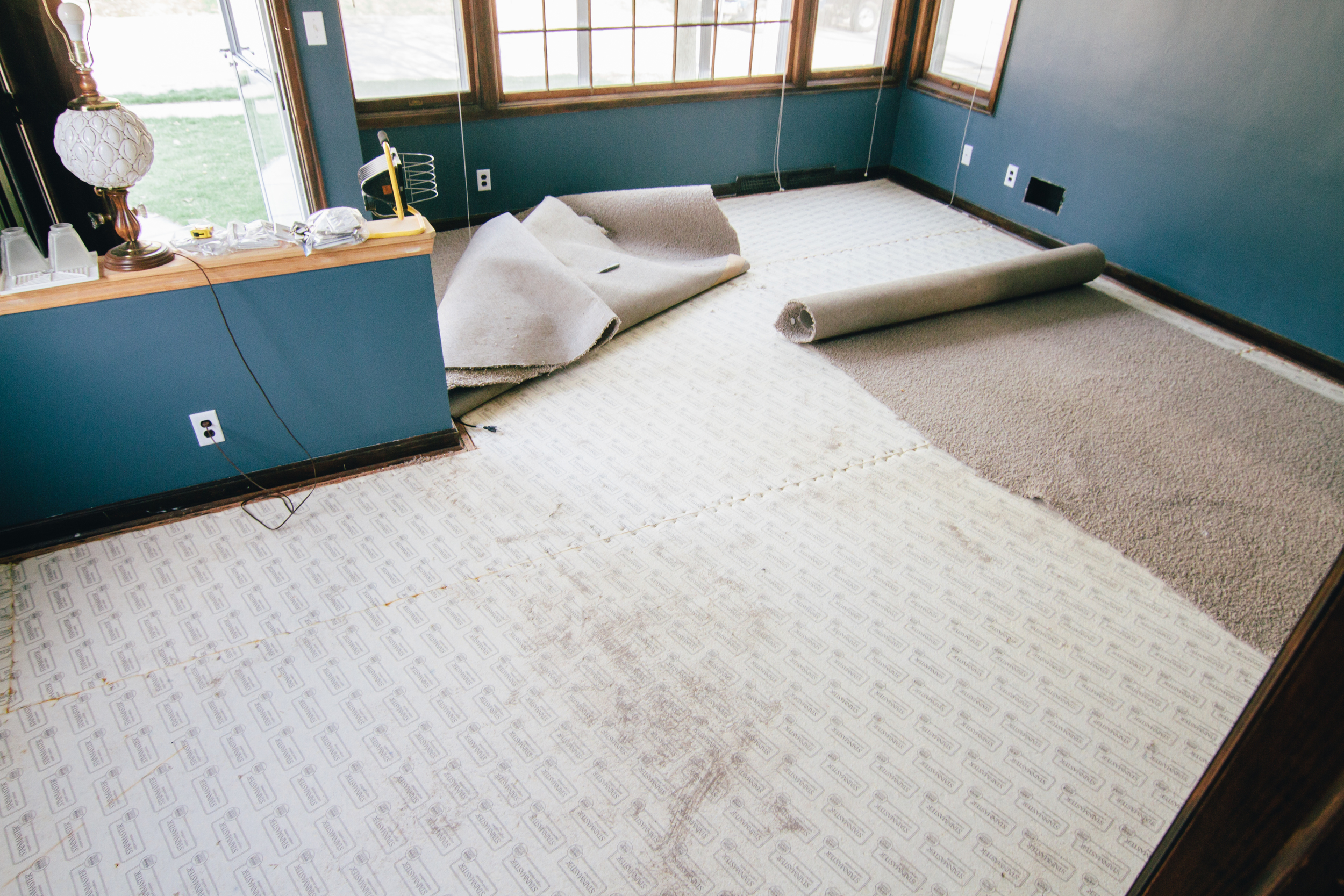  We tore up the carpet, hoping to reveal beautiful hardwood floors and we did! 