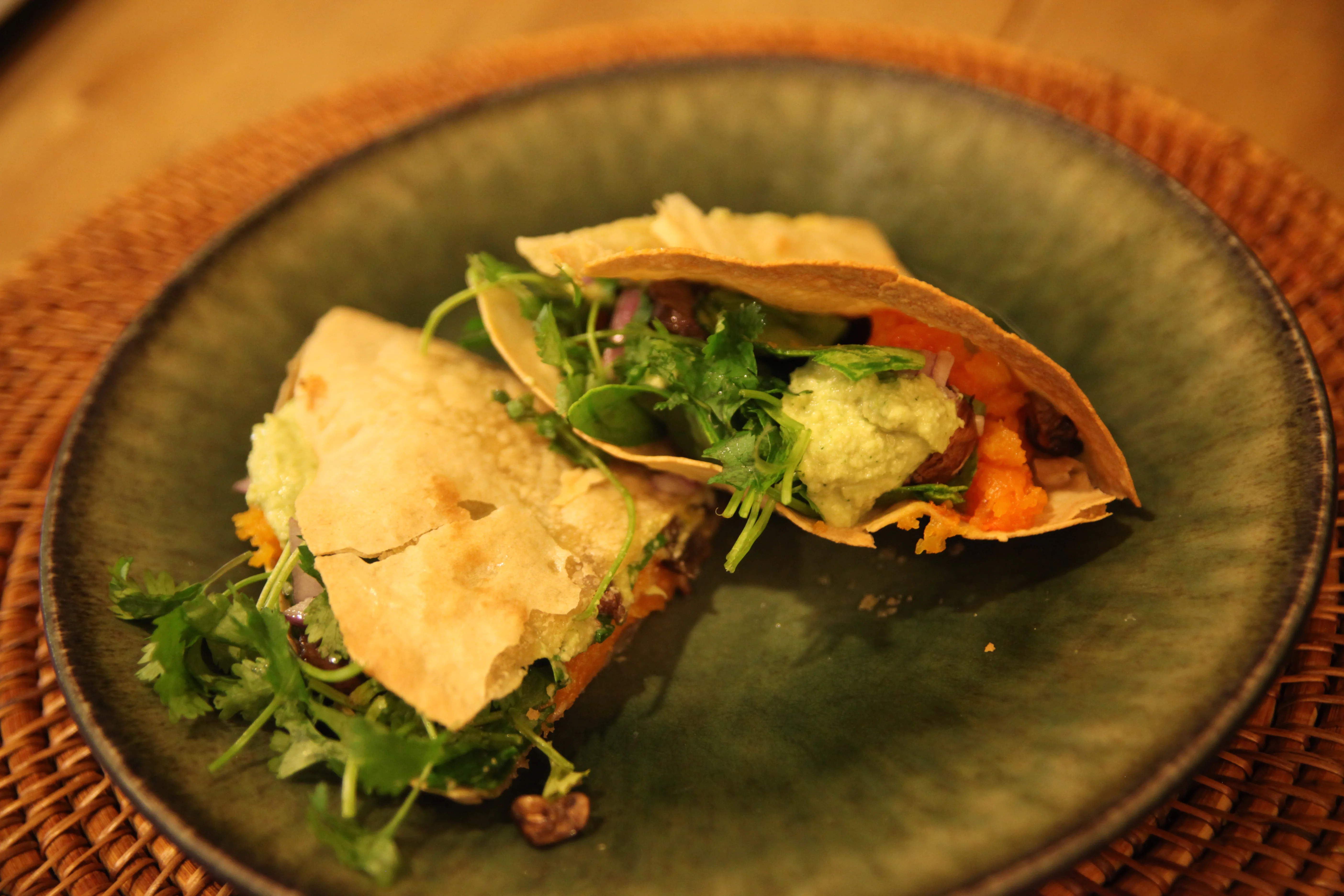 Savory, squash tacos with crispy brown rice tortillas