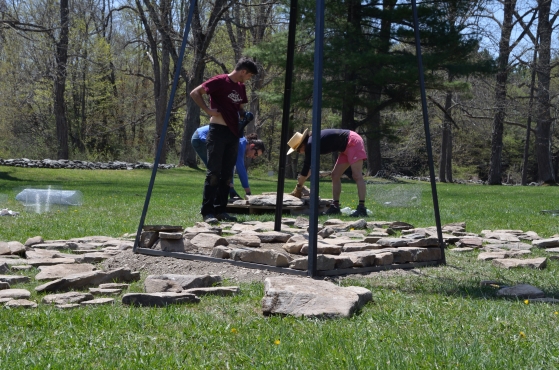  Dry stone mason, Kevin Donegan came down from Vermont to help. we had a glorious falling-down stone wall surrounding the field to gather our design ideas. 