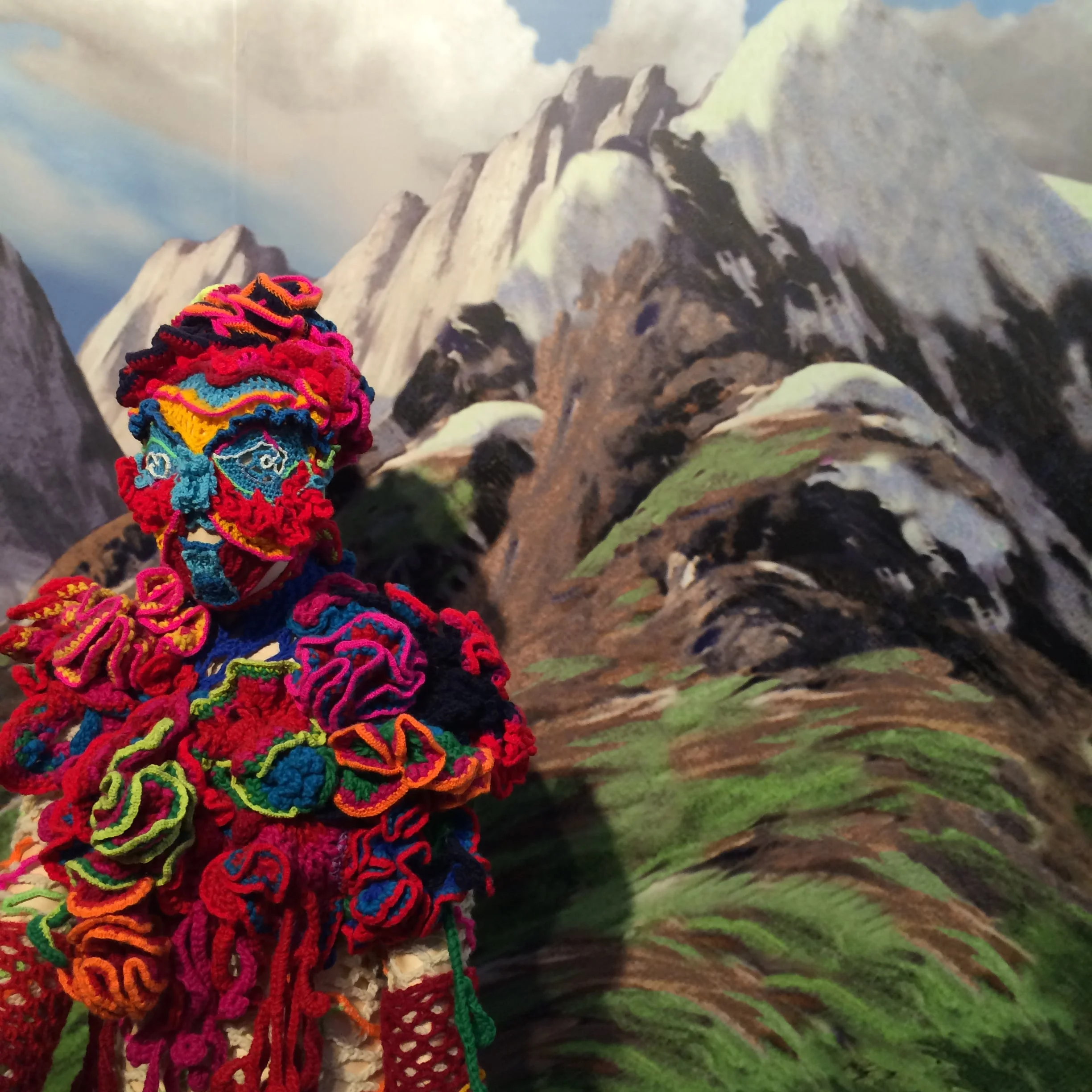 An image I took at the universally panned Bjork show at MoMA. I like the way the geological and human are portrayed here and how they intersect visually with the book cover of The Man with the Compound Eyes in my prior post