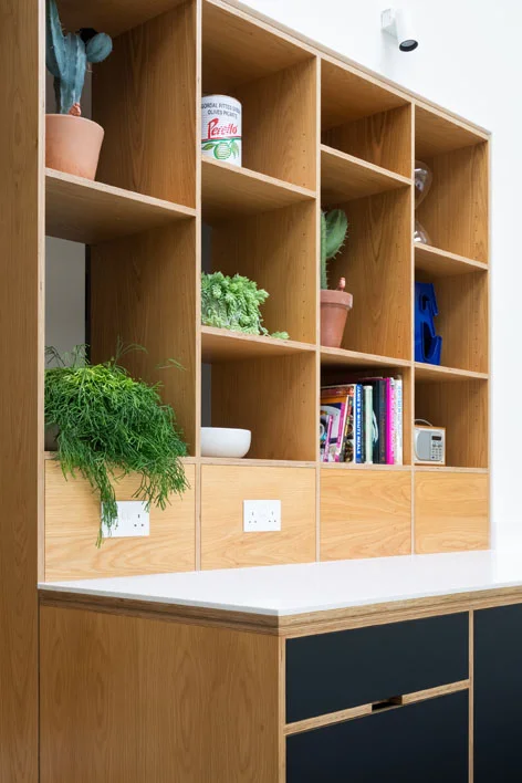 Bespoke plywood shelving detail by Uncommon Projects