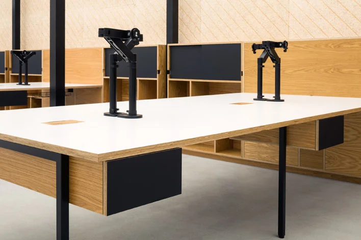 Plywood desk detail by Uncommon Projects