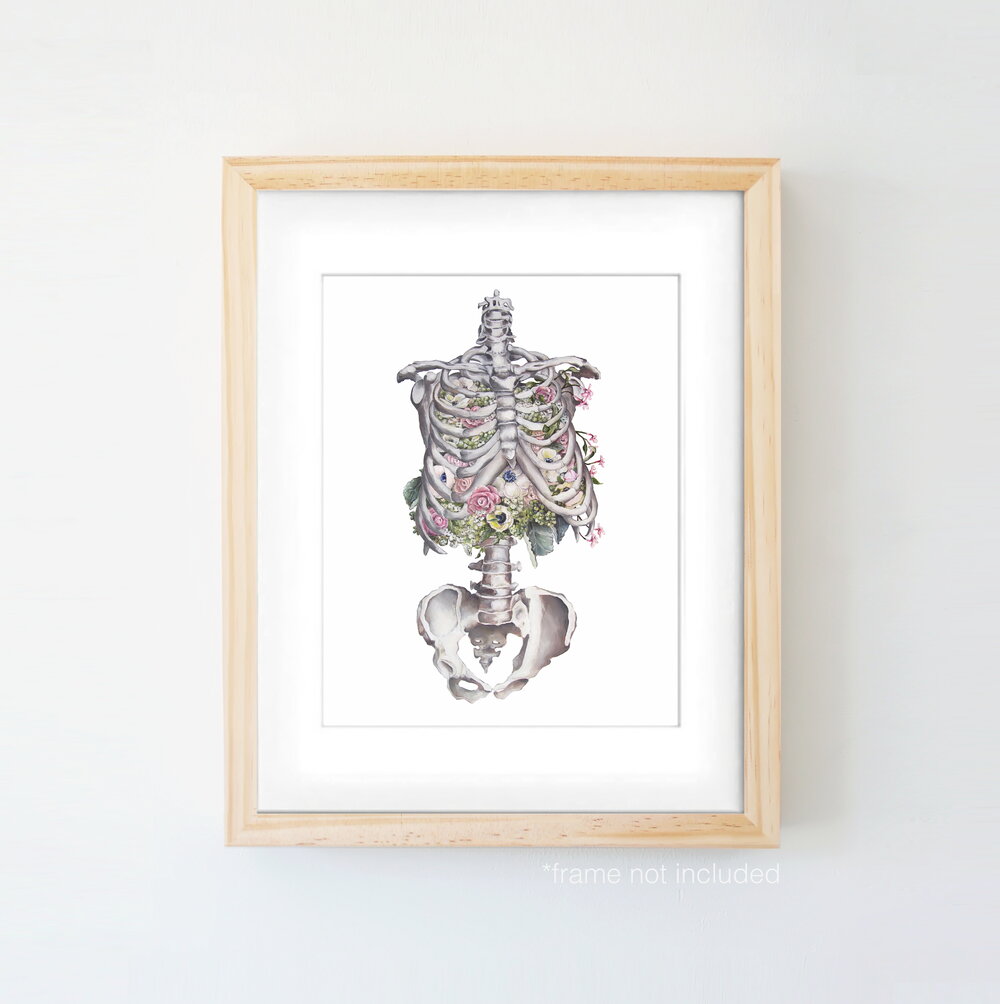 DIYthinker Flower Skull Skeleton Illustration Desktop Photo Frame Picture Art Decoration Painting 6x8 inch 
