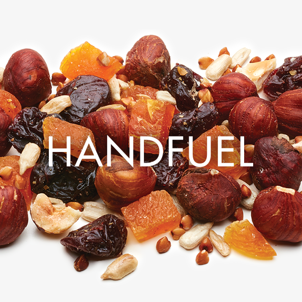 Packaging project for the Canadian snack food company Handfuel. Mixed nuts, dried fruits, and seeds.