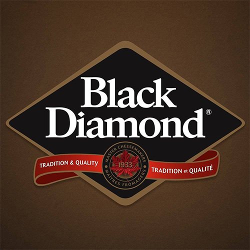 Black Diamond cheese logo shown on a rustic brown background. Packaging projects for parmalat canada.