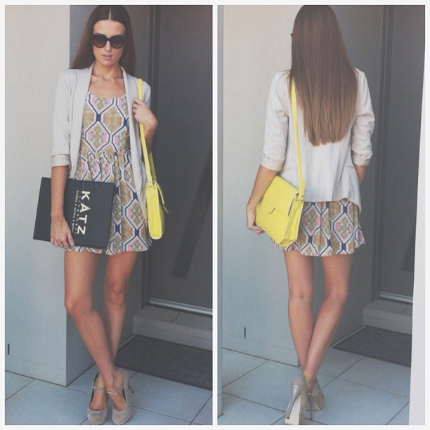 Today I was lucky enough to be casting for Marina Mirage for fashion parades. It was an early casting on a beautiful sunny Gold Coast day. I decided to wear a patterned dress, with my fave simple blazer and dark nude heels with my bright yellow bag just to add a pop of colour! - Sunglasses | Sportsgirl Dress | She Envy Blazer | Valleygirl Bag | Le Deux Shoes | Betts