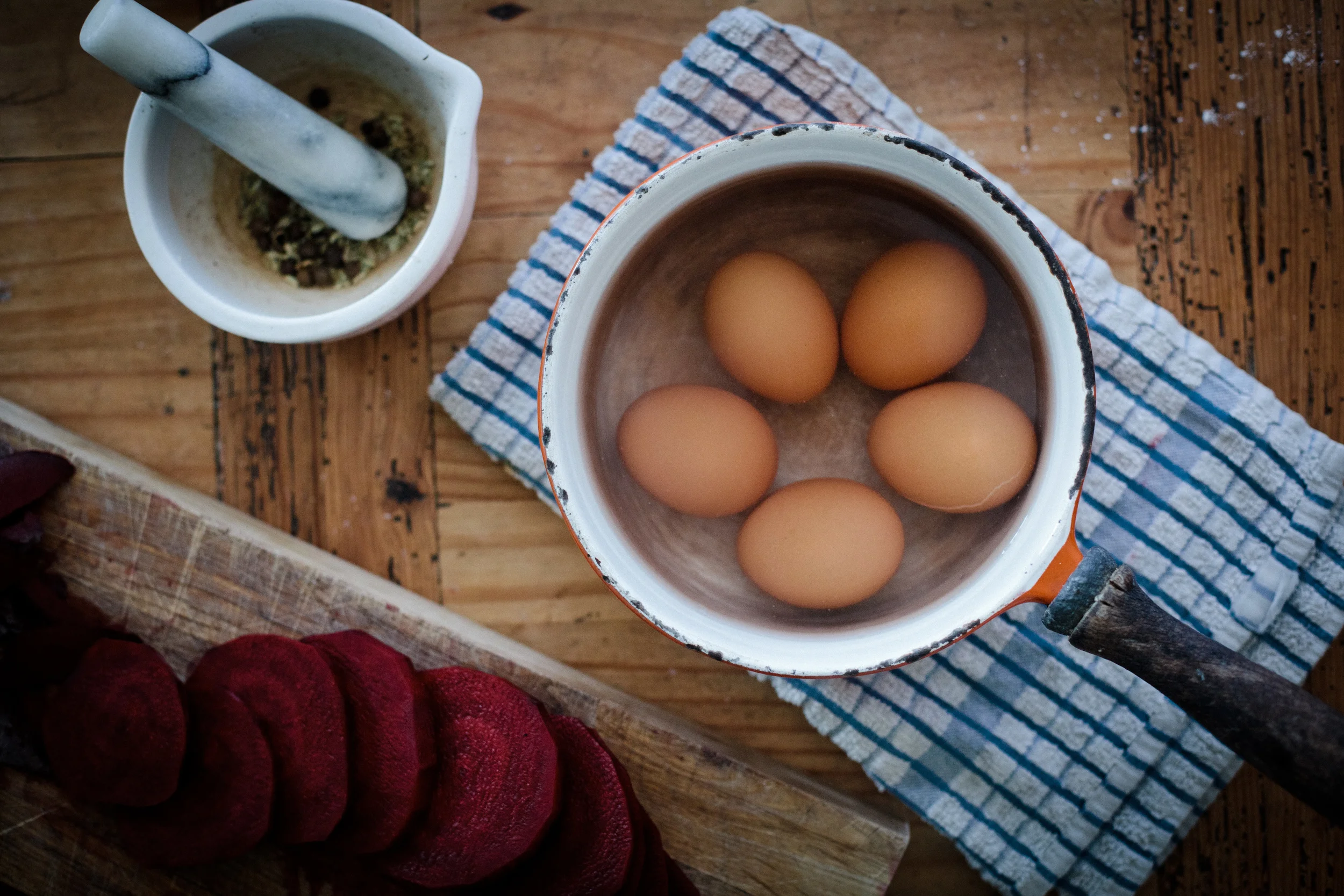 Eggs pickled with Beetroot, Vinegar & Spice.