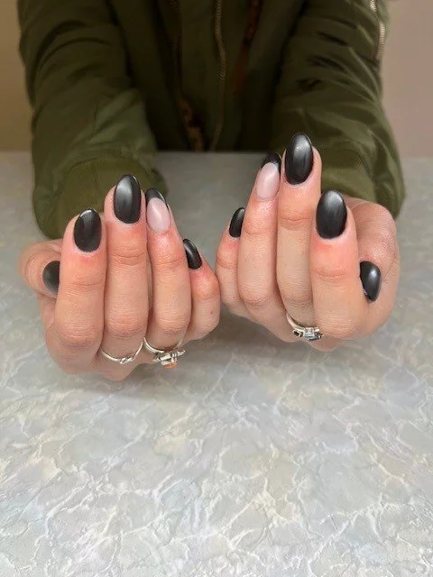 Short black almond shaped nails