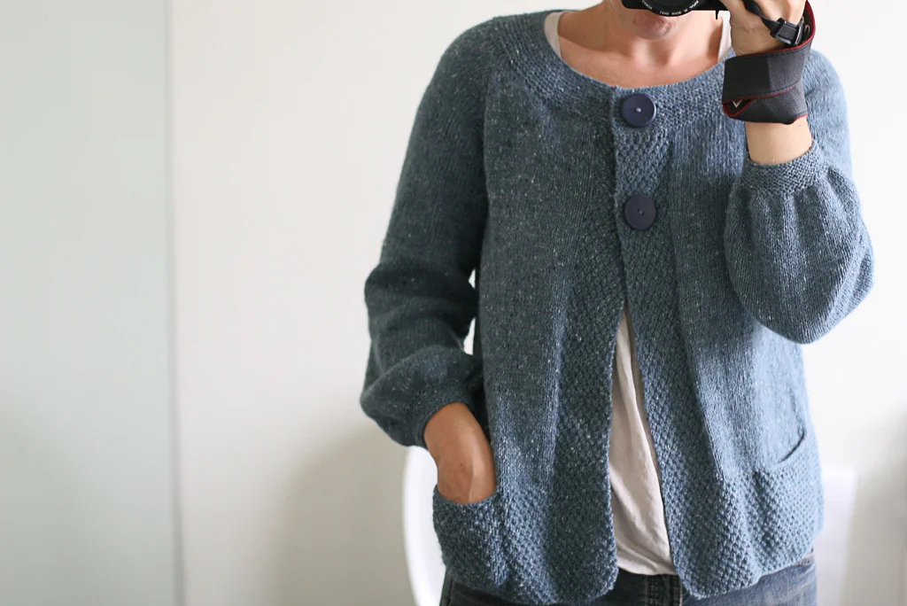 I don't wear swing cardigans! Pattern is Olivia by Kim Hargreaves. Knitting by me.