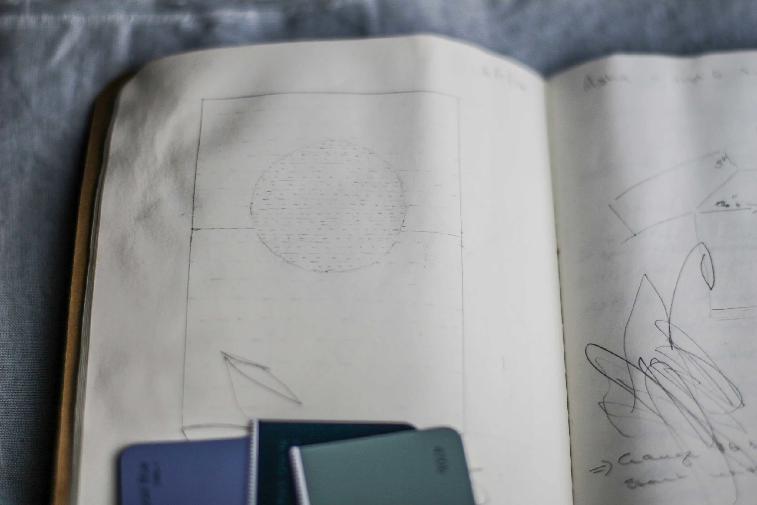 My kid quilt idea in my crinkly scribbled-on visual diary.