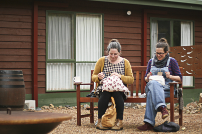 Stitching around the fire pit.with teachers Anna and Jules