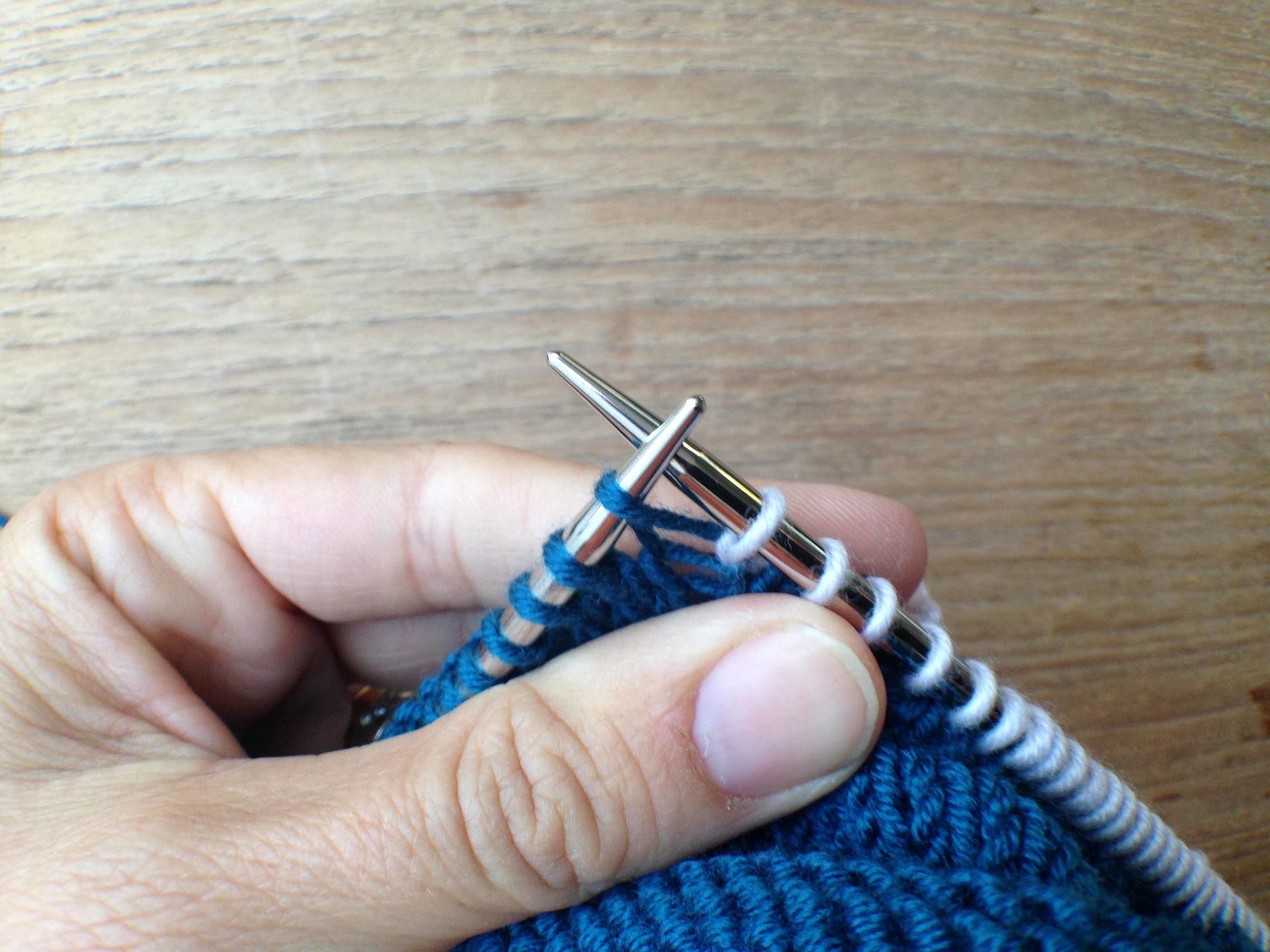 This photo shows the start of kfb. This is the knit stitch.