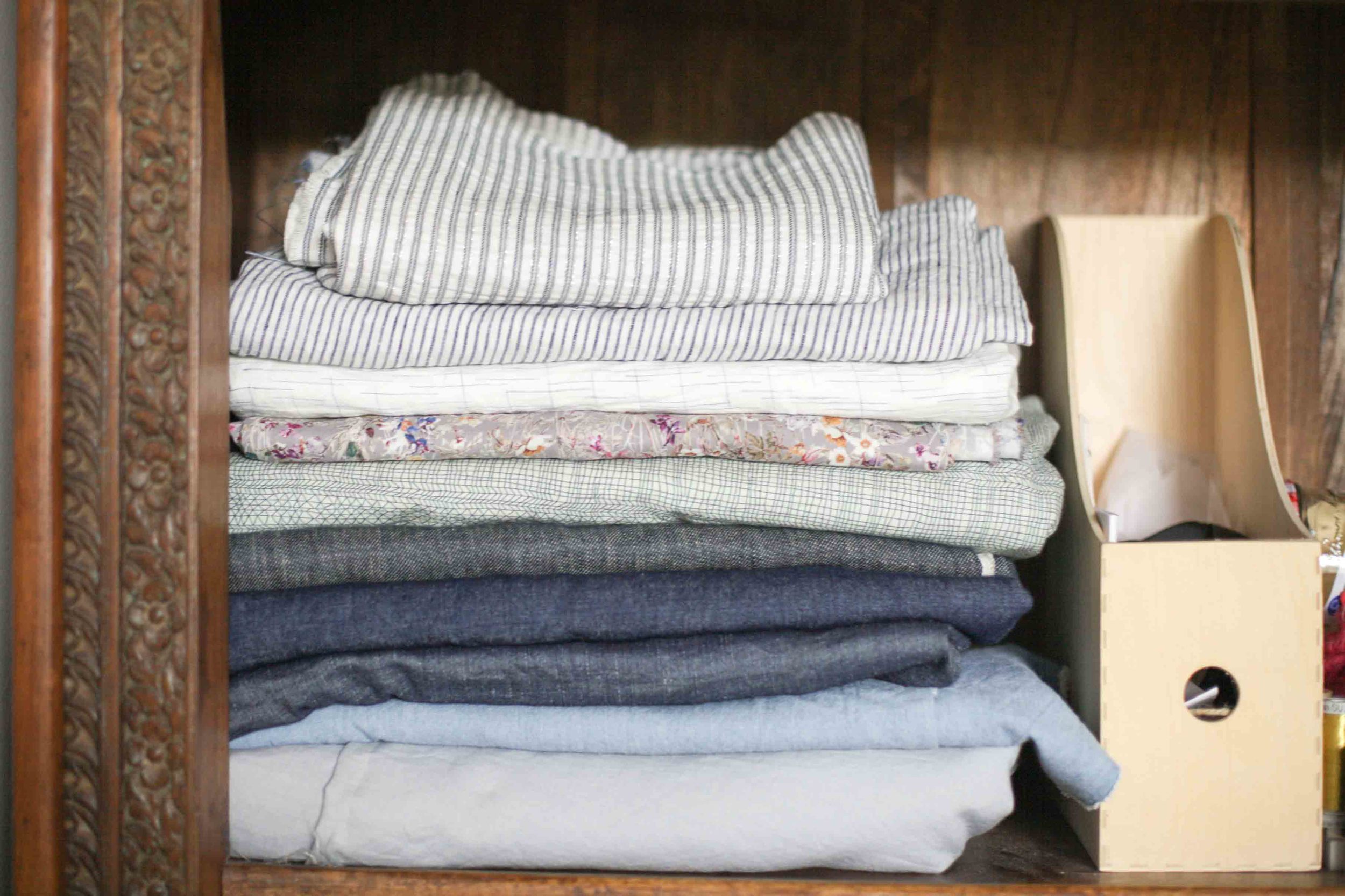 And a stack of blue linen. And some grey linen. And some stripes. 