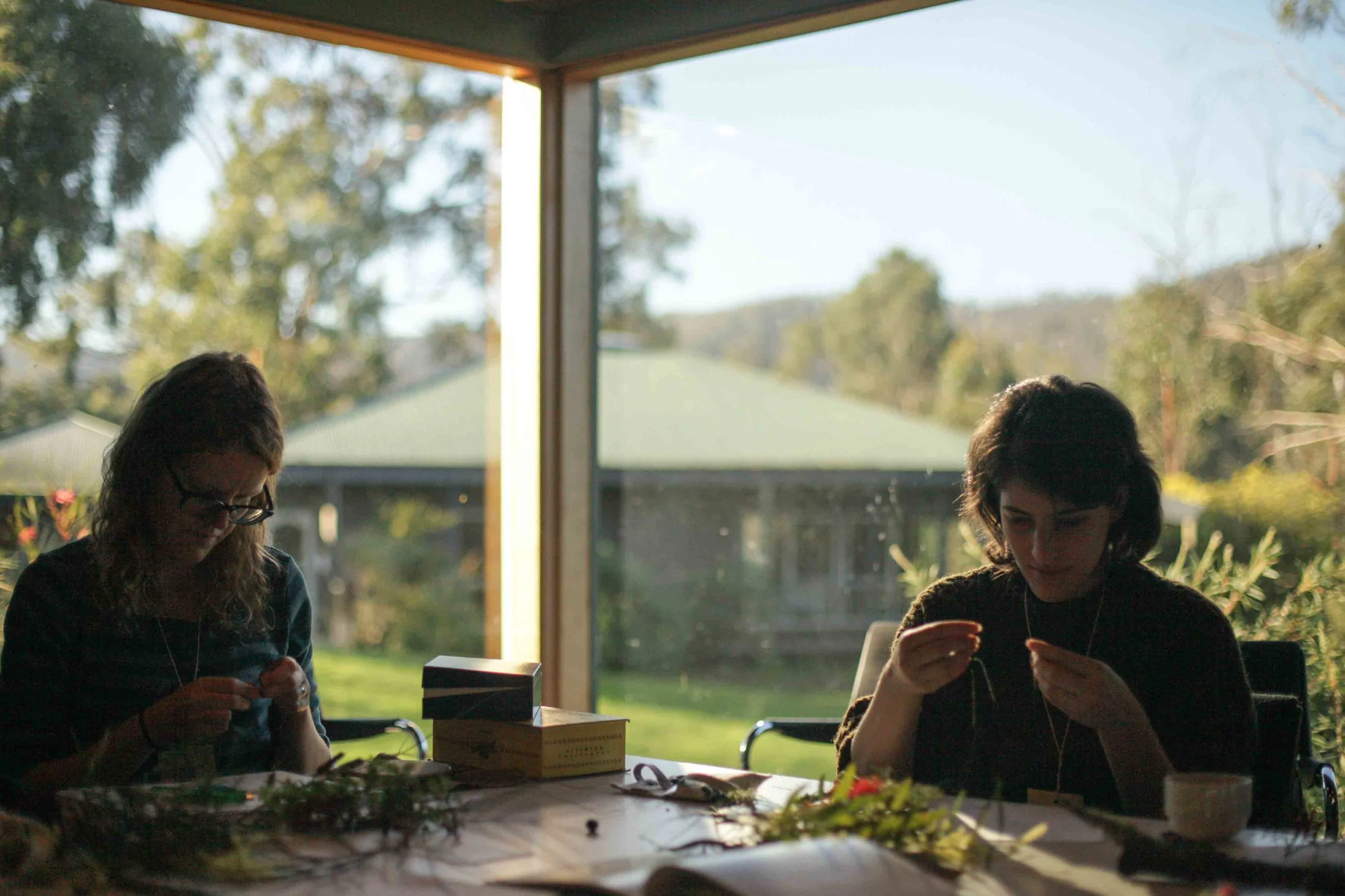 Stitching in the gorgeous light as the sun was going down.