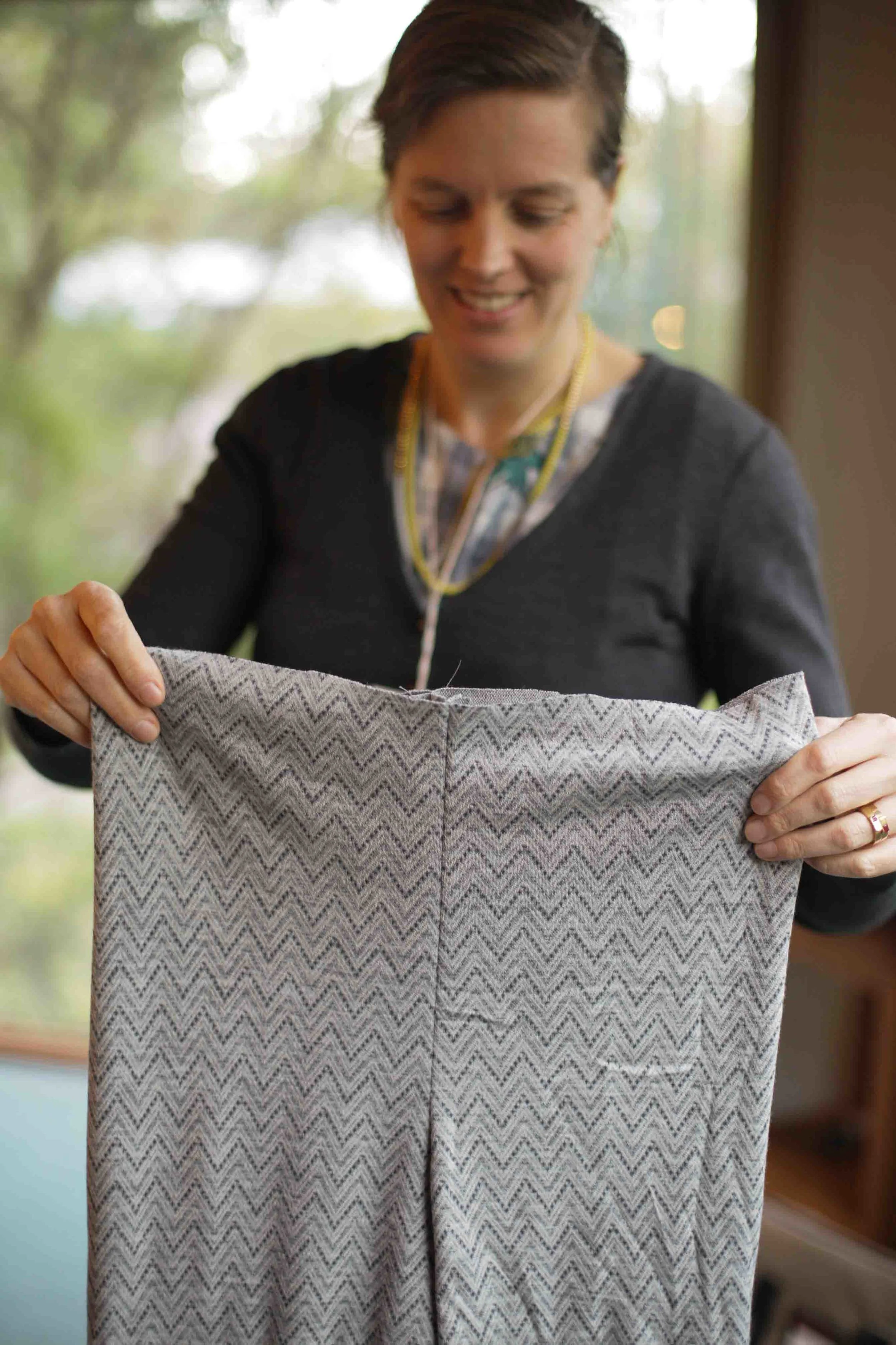 The gorgeous Leslie with her half finished merino wool leggings.