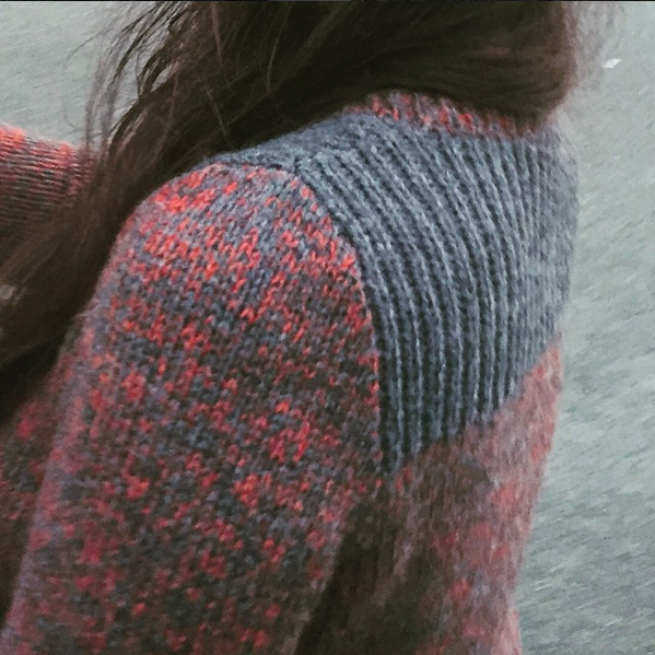 Photo by @lunarknits of a sweater made from stash.