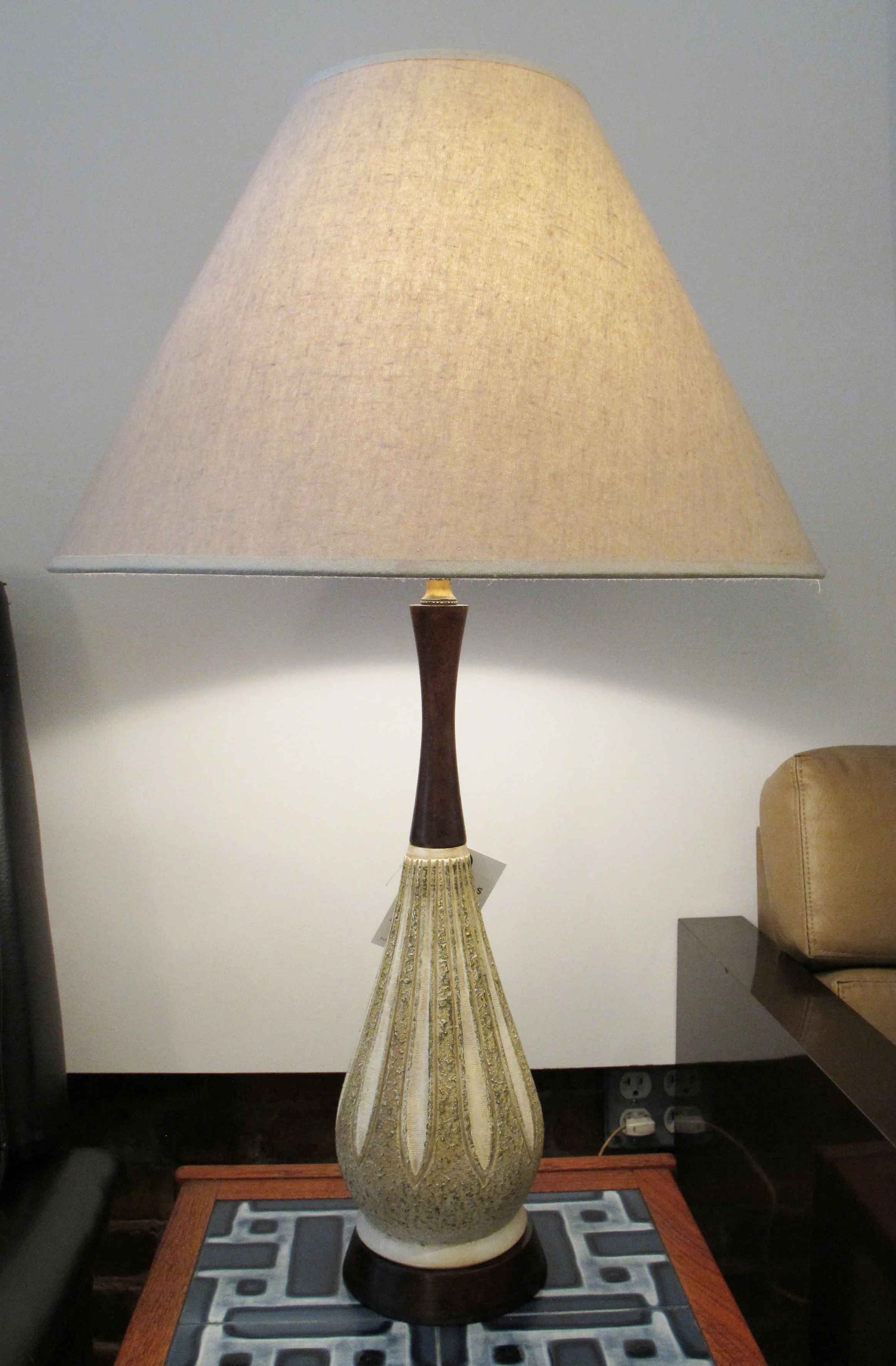 DANISH MODERN STYLE CERAMIC & WOOD LAMP BY F.A.I.P.