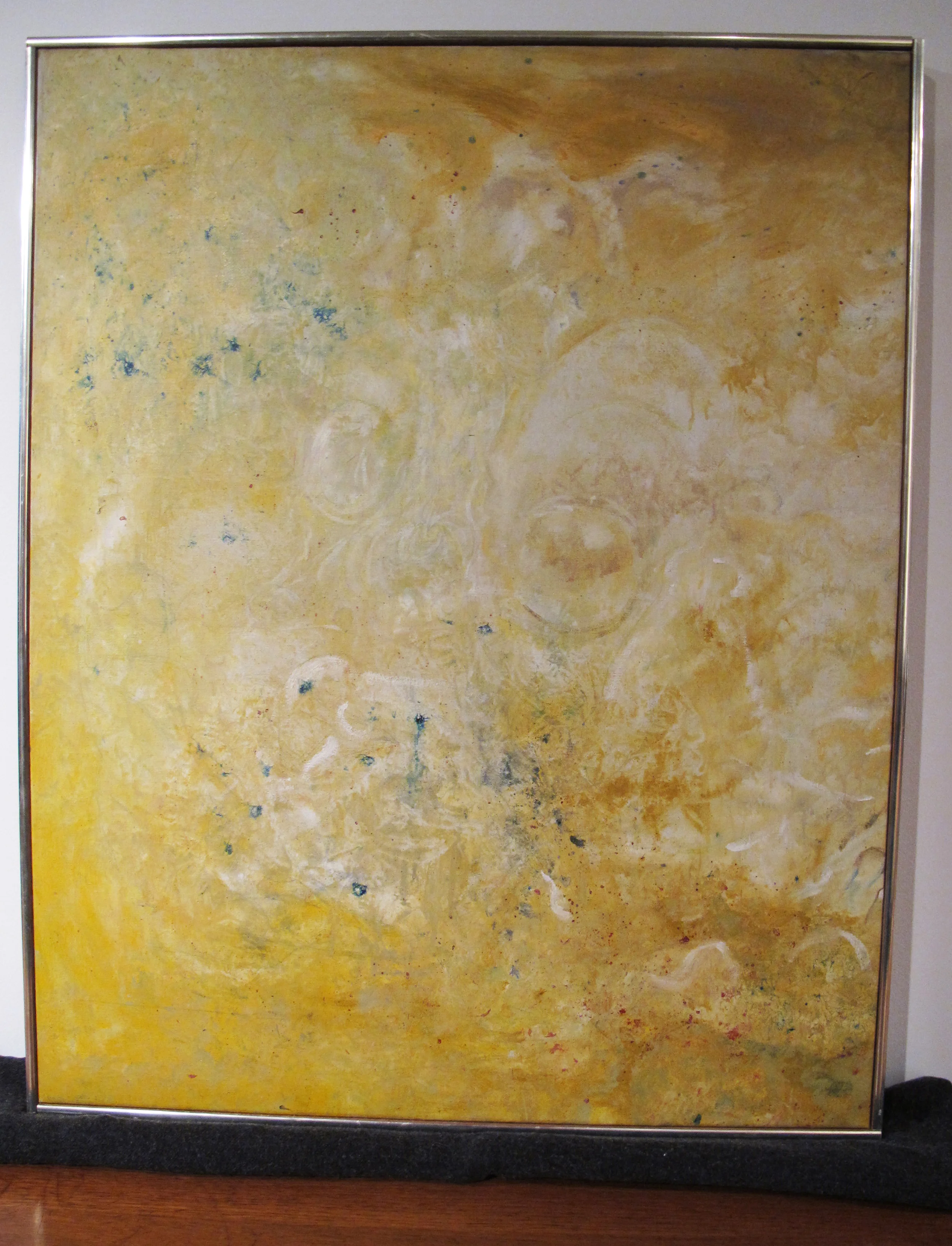 MID CENTURY BRIGHT YELLOW ABSTRACT FRAMED OIL PAINTING