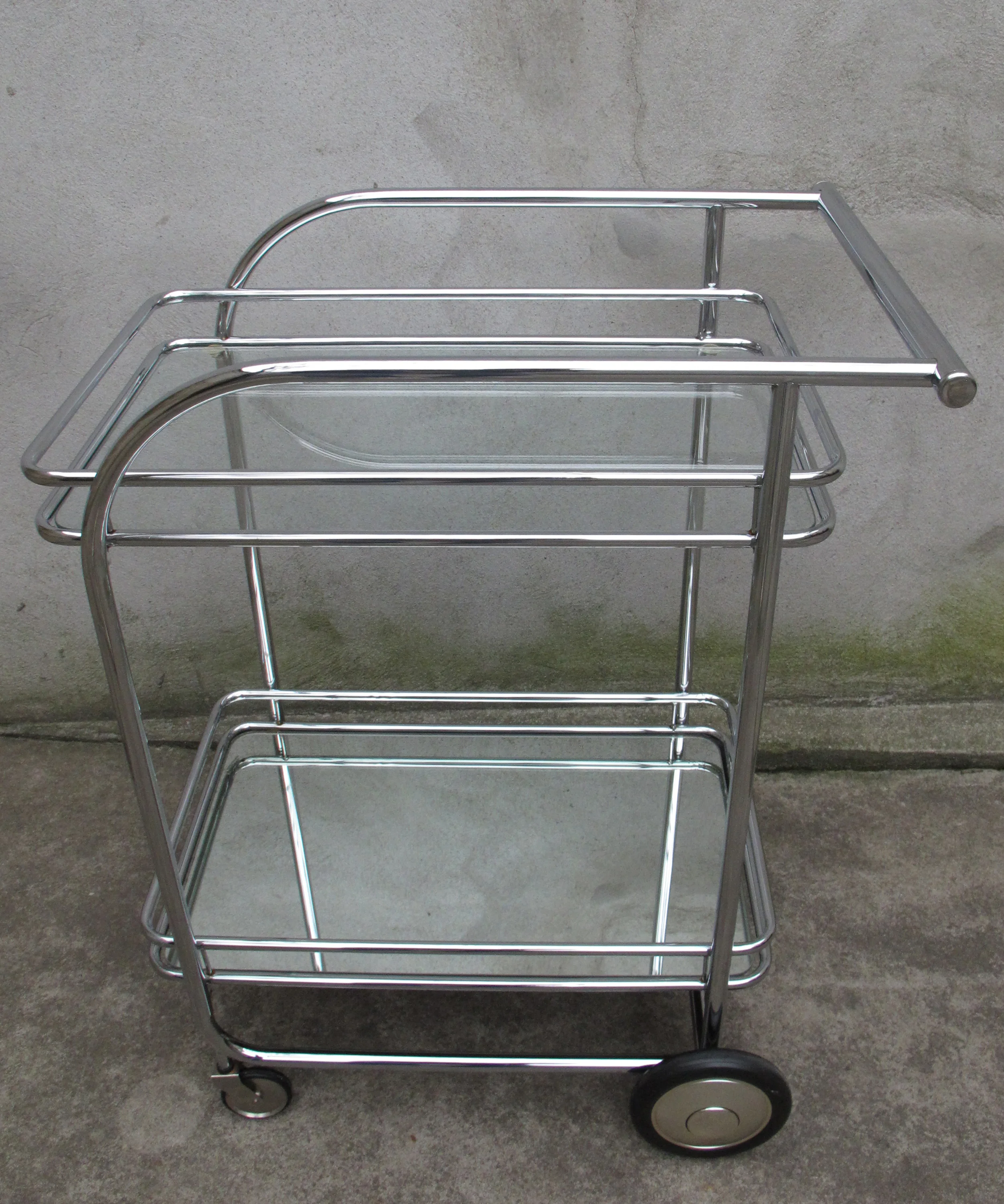 ART DECO STYLE GLASS & CHROME SERVING CART