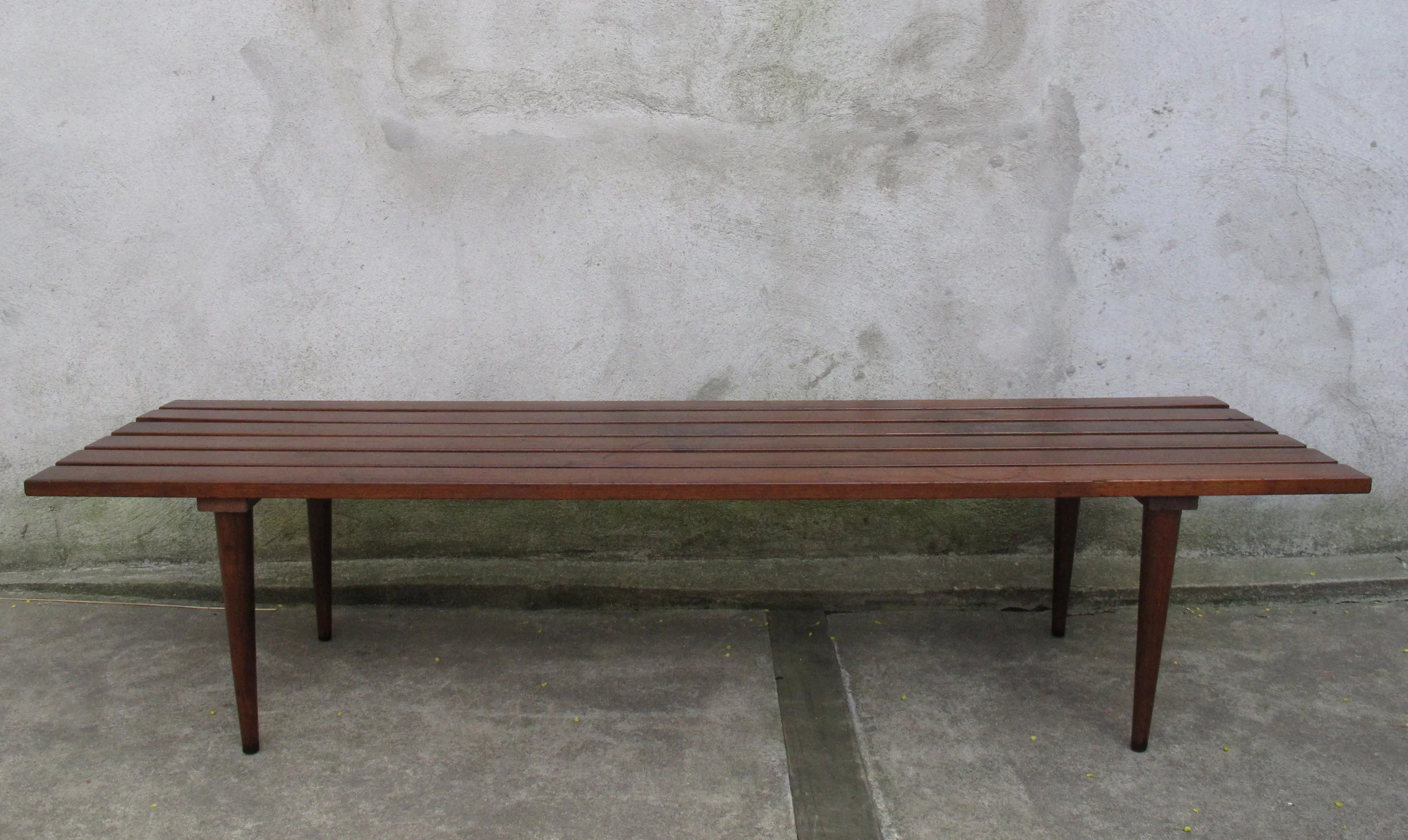 MID CENTURY 5-FOOT WALNUT SLAT BENCH COFFEE TABLE