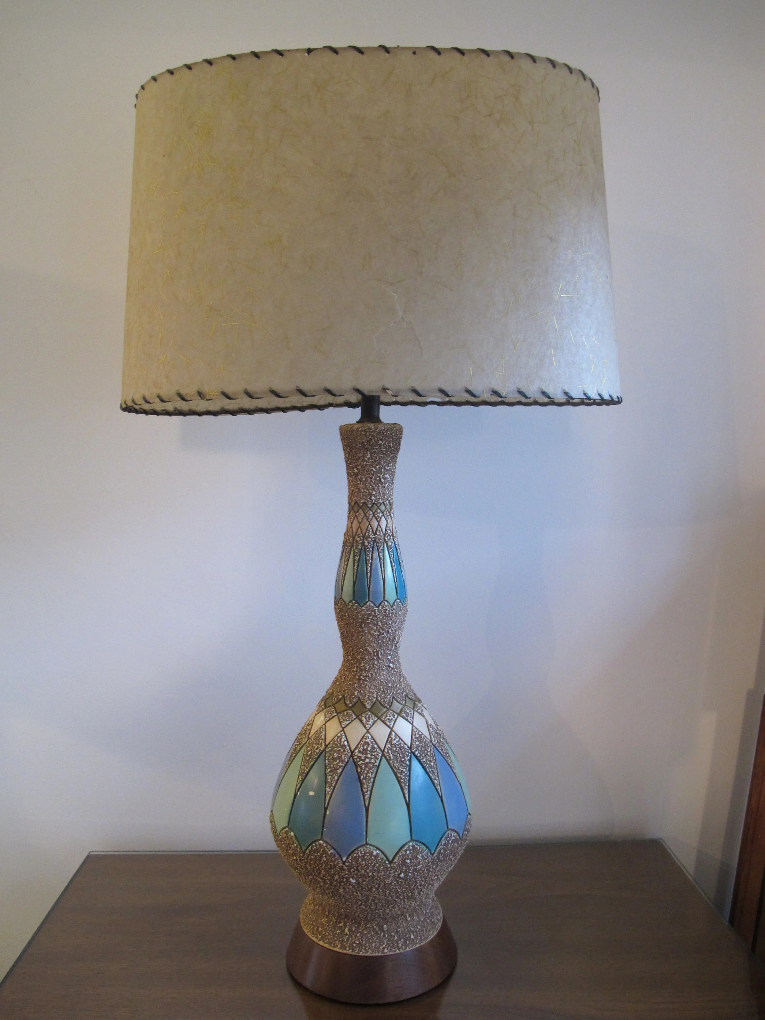 DANISH STYLE CERAMIC LAMP WITH FIBERGLASS SHADE