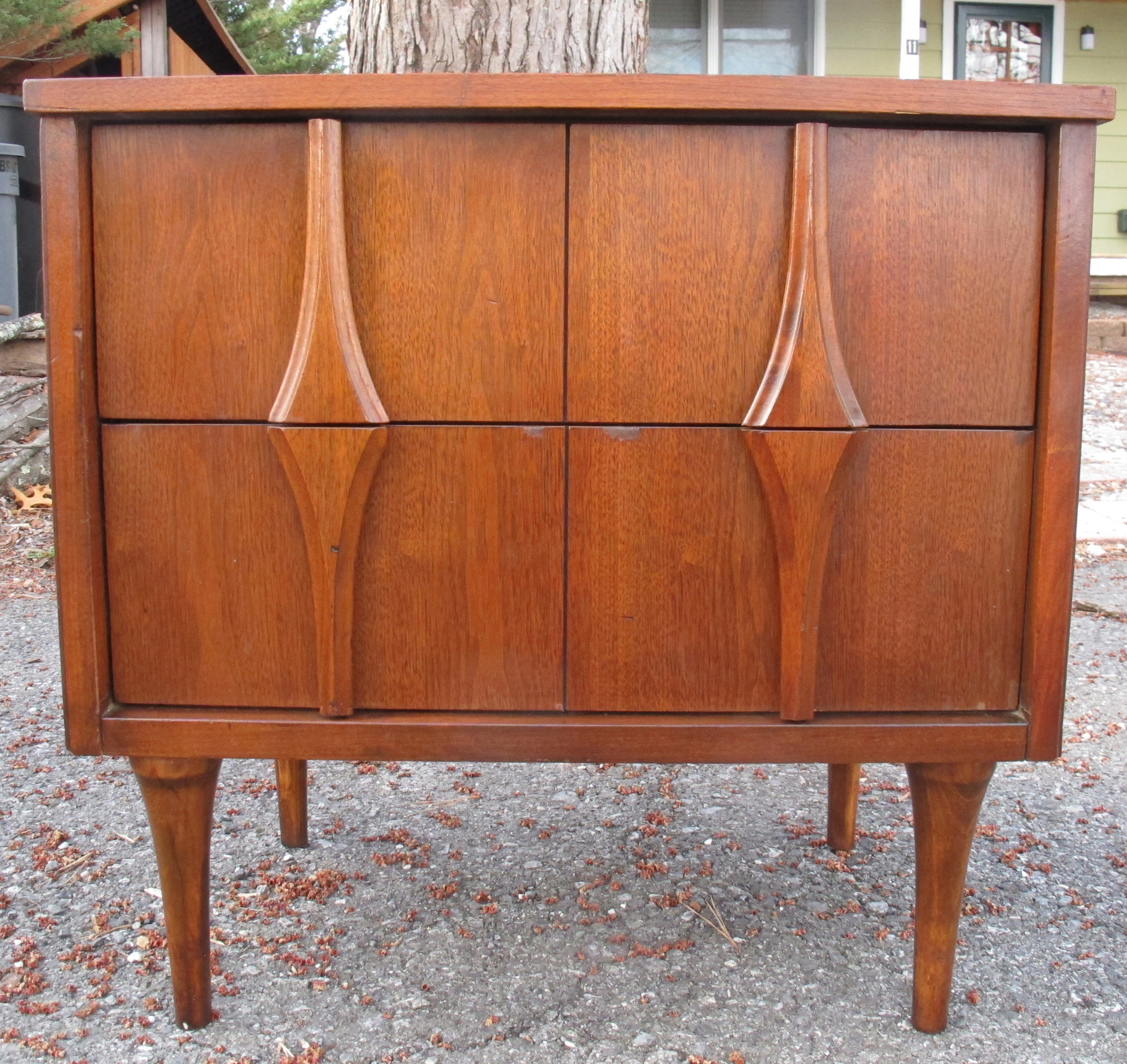 MID CENTURY BRASILIA STYLE WALNUT NIGHTSTAND