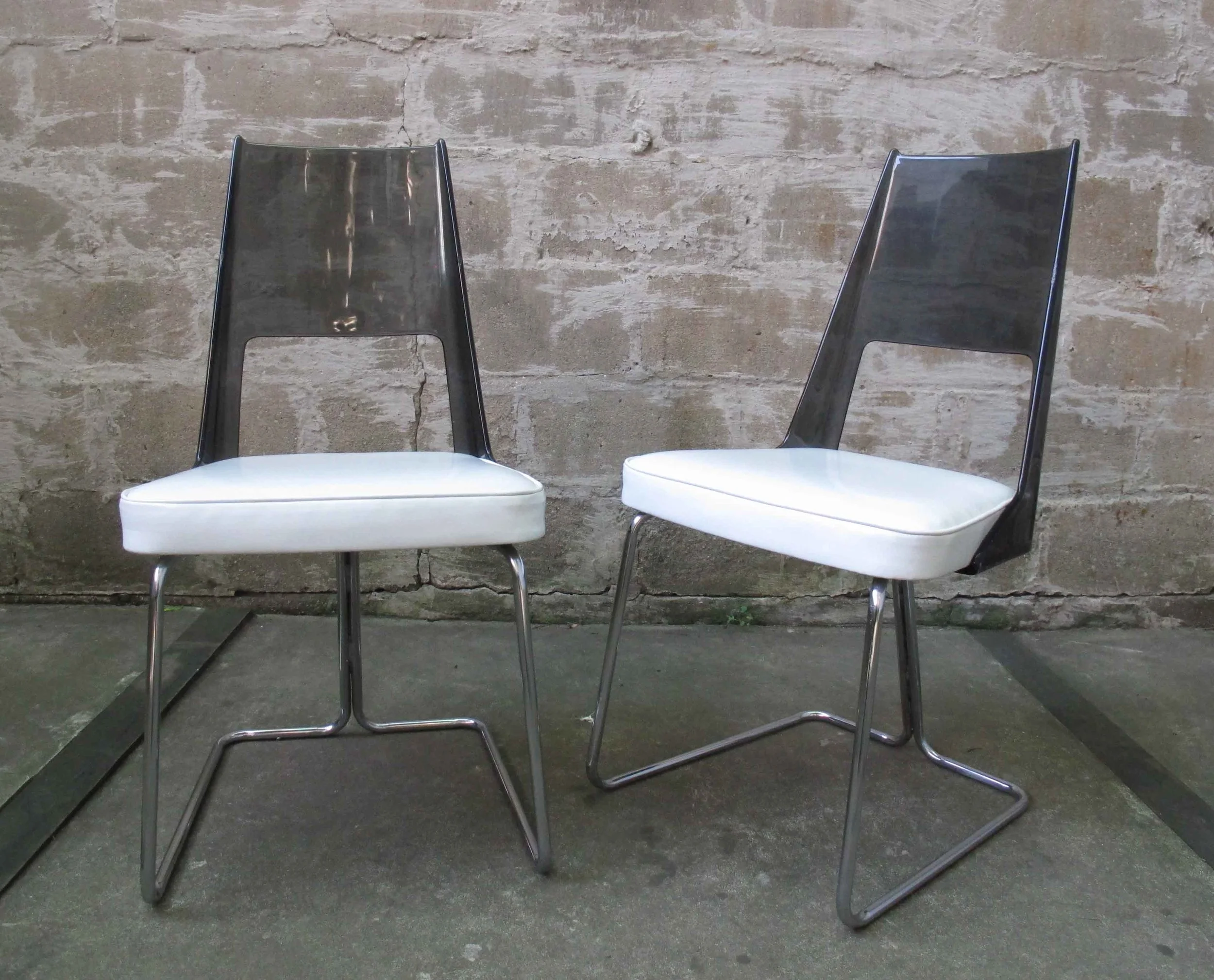 PAIR OF MID CENTURY SMOKED LUCITE & CHROME SIDE CHAIRS