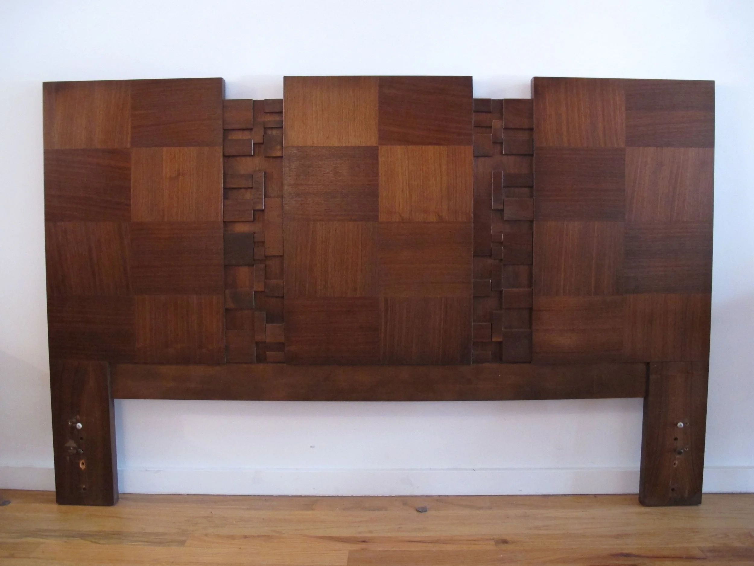 BRUTALIST MID CENTURY QUEEN SIZE WALNUT HEADBOARD