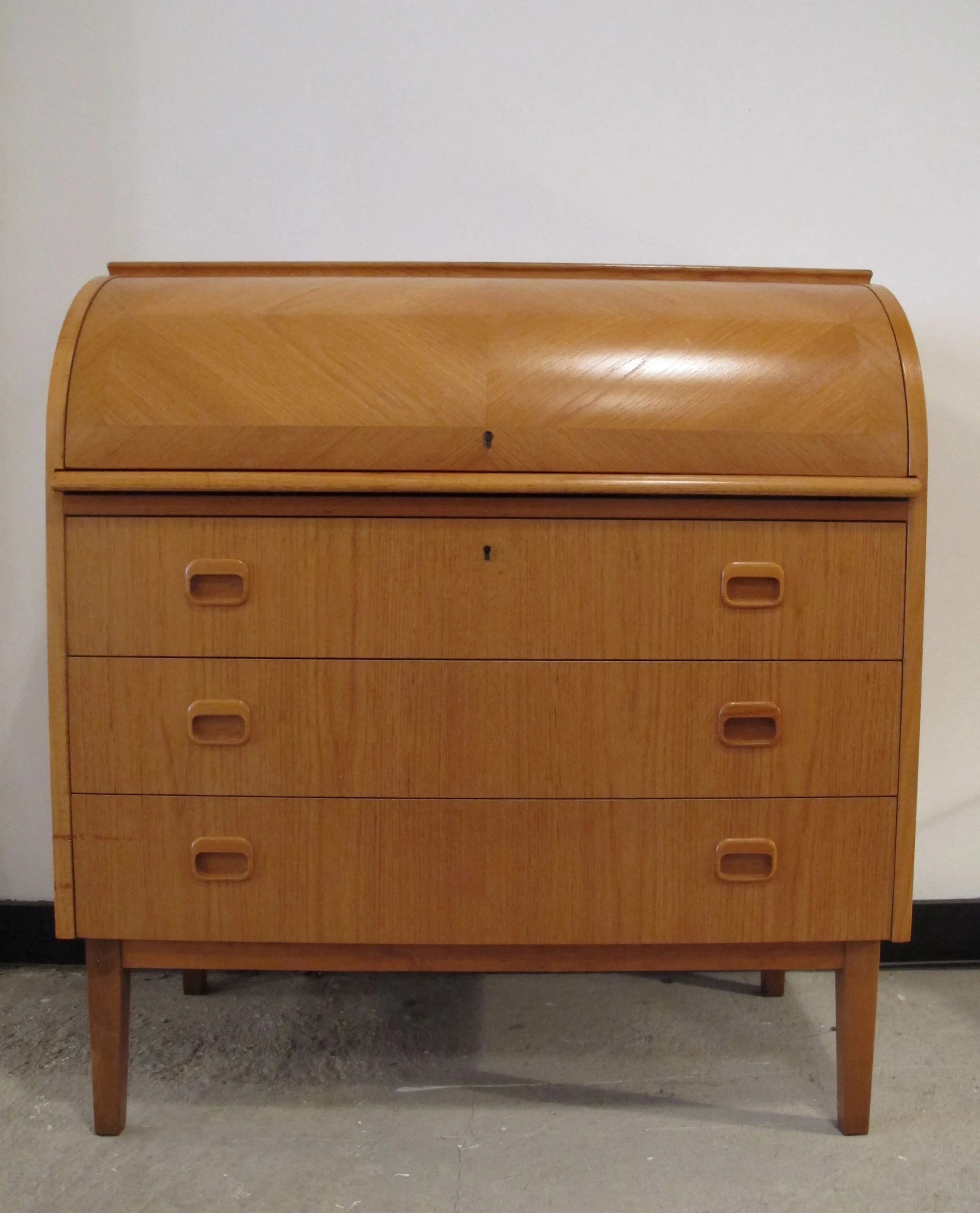 SWEDISH MODERN TEAK ROLL TOP SECRETARY DESK