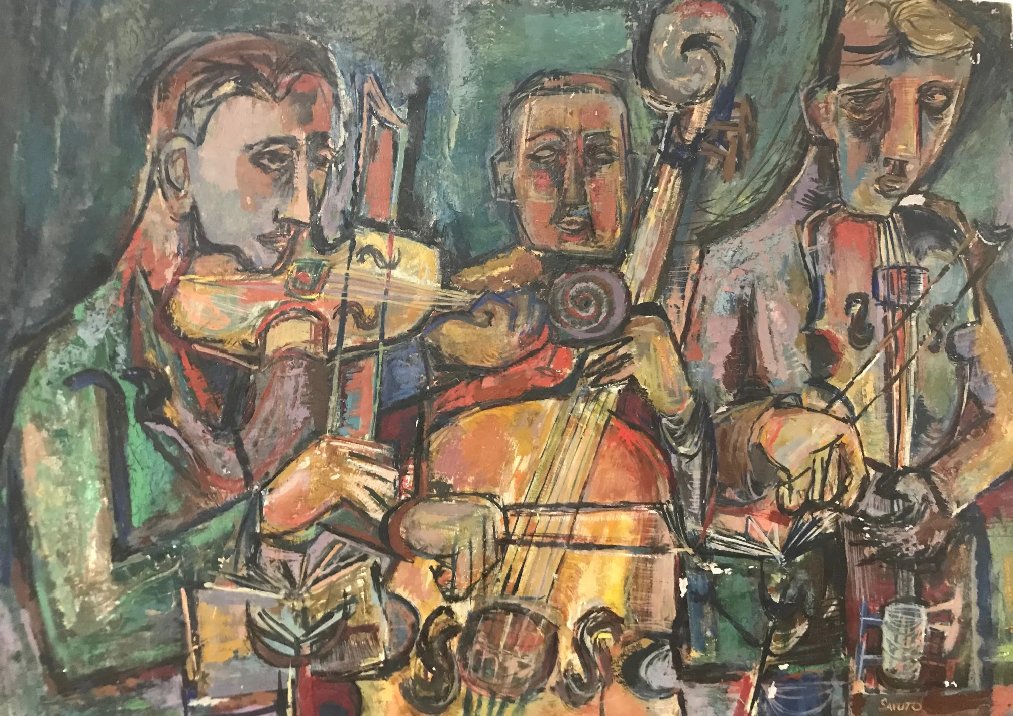 MID CENTURY ABSTRACT PAINTING OF MUSICIANS BY SAVUTO