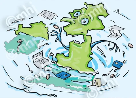 UK Drowning in Debt Cartoon