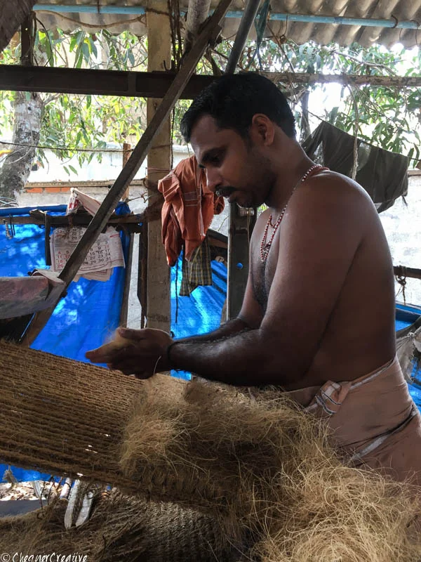 Making Coir mats in Kerala