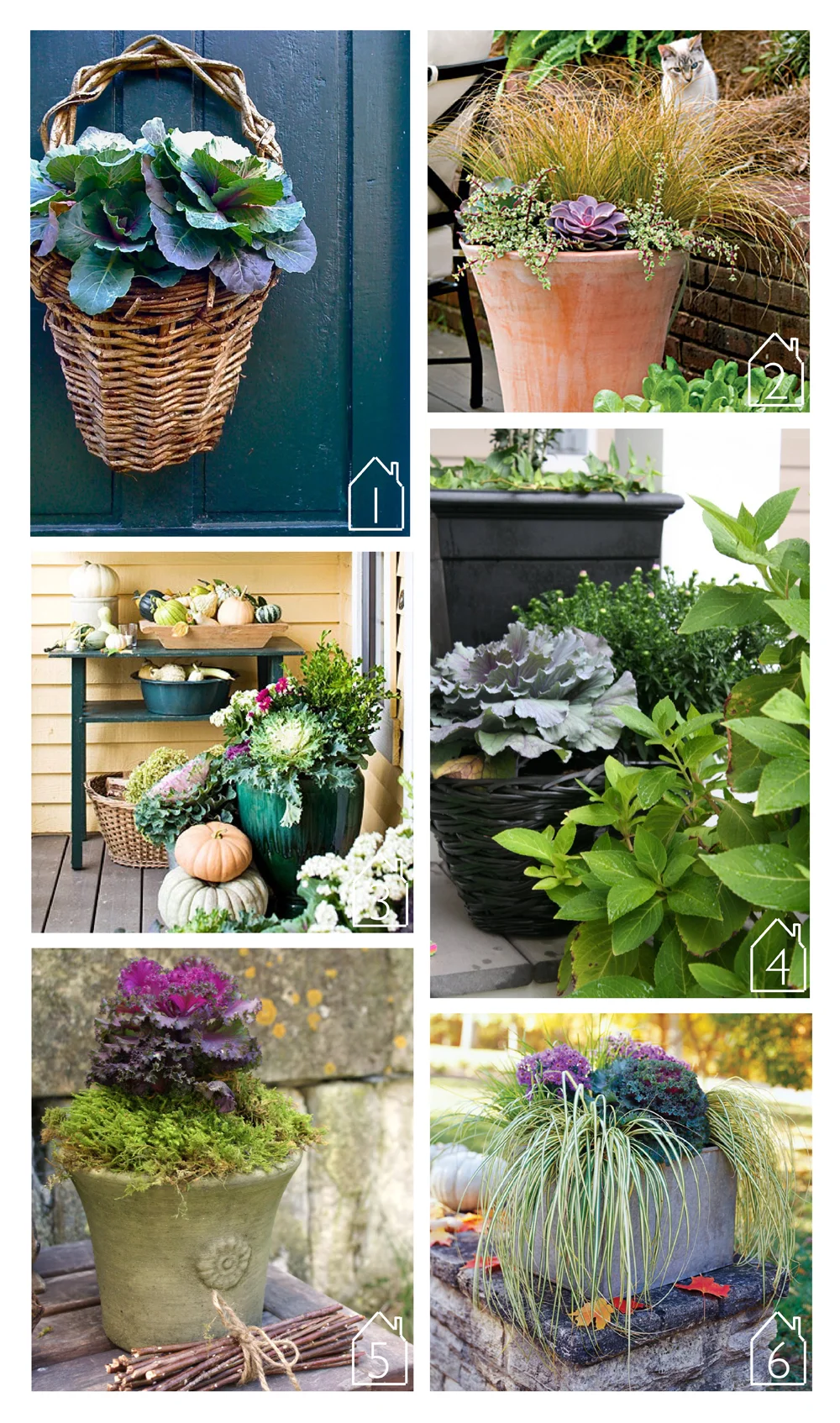 1. via Pinterest source unknown 2. via Southern Living 3. via Better Homes and Gardens 4. via Pinterest source unknown 5. via The Swenglish Home 6. via Lowe's