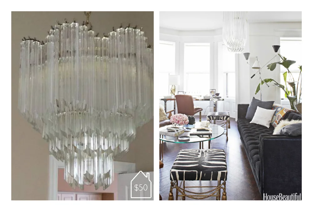crystal prism chandelier via Craigslist and House Beautiful