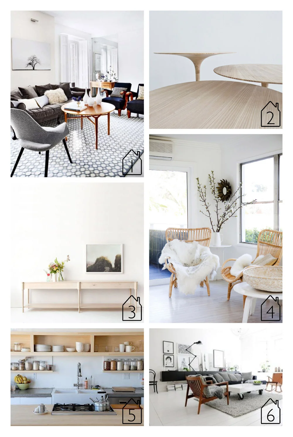 1. source unknown 2. design by Maria Bjørlykke 3. piece by egg collective 4. source unknown 5. source unknown 6. swedish apartment via piccsy