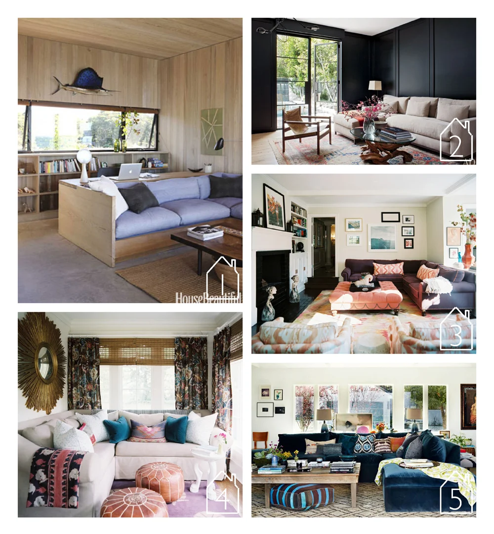 1. via House Beautiful design by Cary Tamarkin 2. via Architectural Digest design by Standard 3. via Lonny design by Hillary Thomas 4. via Lonny design by Jamie Meares of Furbish Studio 5. home of Rachel Bilson design by Kishani Perera