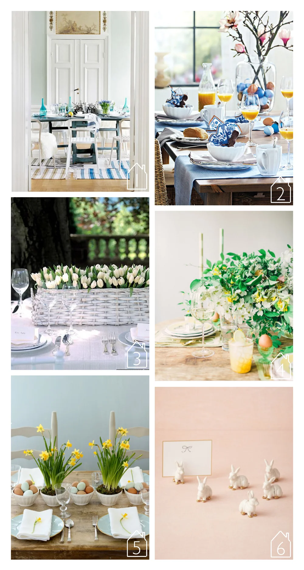 1. source unknown 2. via Daily Dream Decor 3. via Martha Stewart 4. via Style Me Pretty Living 5. via Simply Chic Events 6. via BHLDN