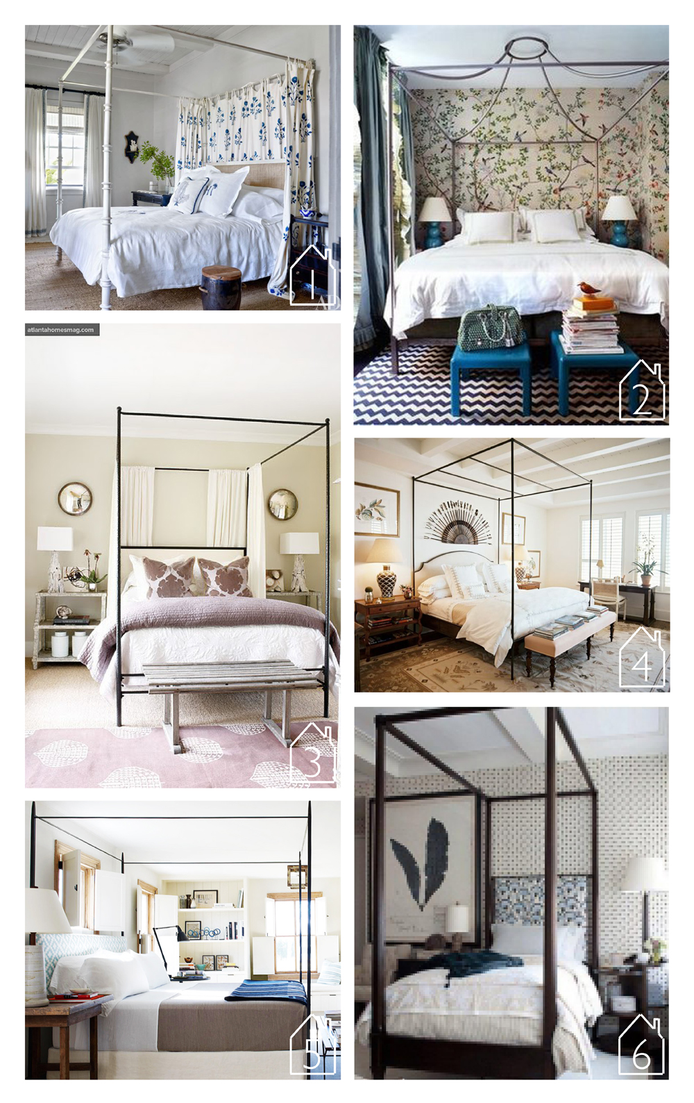 1. design by Alessandra Branca' s featured in Architectural Digest 2. design by Miles Redd featured in Domino 3. via Prairie Perch 4. design by Bunny Williams via Lonny 5. design by Robert Stillin via Domaine Home 6. via OBX trading company